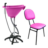 Escova Kit  Cadeira Fixa + Lavatório Salão Portátil Rosa  