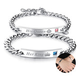 Set De 2 Pulseras His Queen Her King Parejas Novios Acero