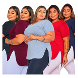 Kit 5 Blusa Feminina Longa Camiseta Tapa Bumbum Plus Size