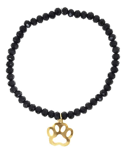 Pulsera Cristales Negro Huella Perro Enchapado Oro 18k