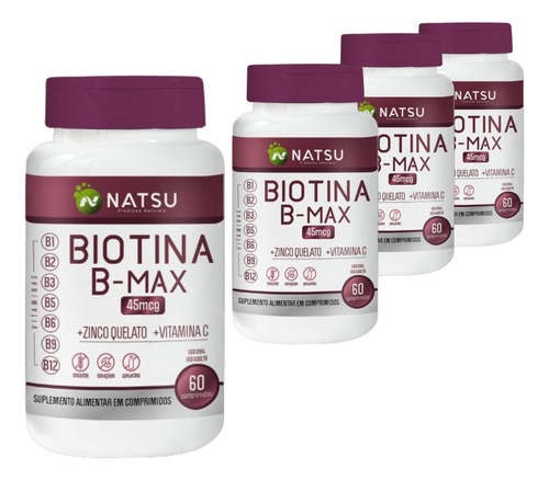 Biotina + Complexo B Vitamina C E Zinco 45mcg - Kit 4x 60und