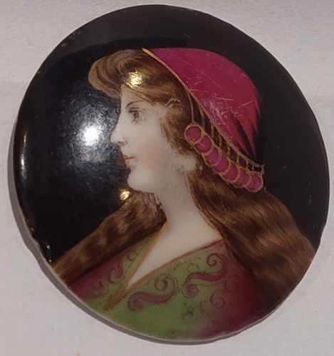 Medallon Micropintura Mujer Europa Europea Porcelana Camafeo