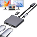 Adaptador Usb C A Dual Hdmi 4 En 1, Extiende 2 Monitores 4k