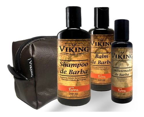 Kit De Barba Shampoo + Balm + Cond. Viking Terra+ Necessaire