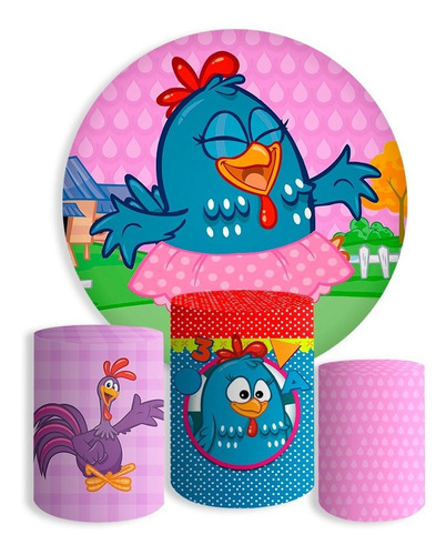 Kit Capa Painel De Festa Redondo + Cilindros Animaizinhos