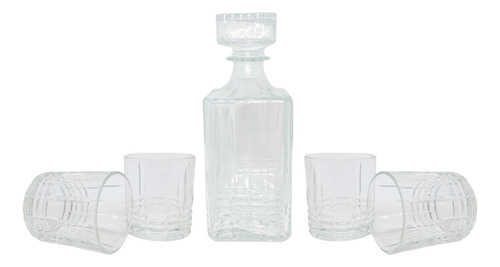 Set Whisky 5 Piezas | Licorera + 4 Vasos Vidrio Labrado Tk