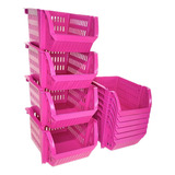 10 Mini Cesto Organizador Multiuso Plástico Brinquedo Rosa