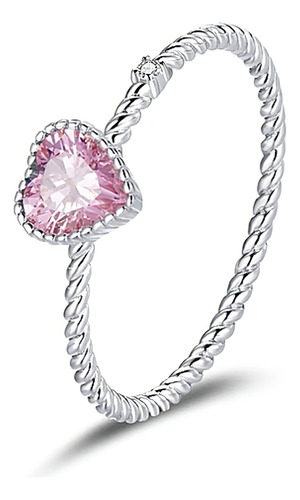 Anillo Plata 925 Solitario Corazón Rosa - Obsidian