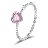 Anillo Plata 925 Solitario Corazón Rosa - Obsidian