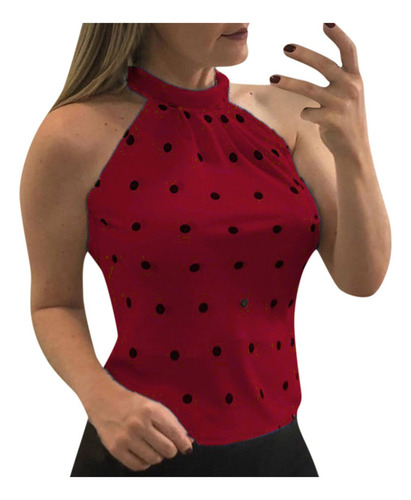 Tops Mujer Polka Dot Print Cuello Redondo Halter [u]