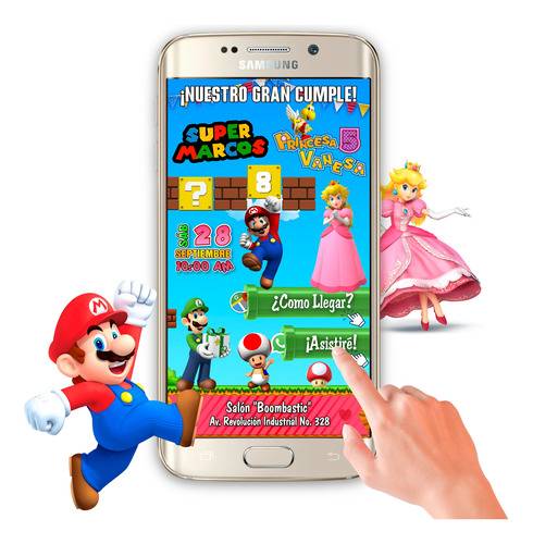 Invitación Interactiva Botones Mario Bros Y Princesa Peach
