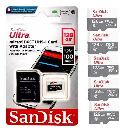 Kit 5 Sandisk Ultra Microsd 128gb Class10 Memory Card 100mb/