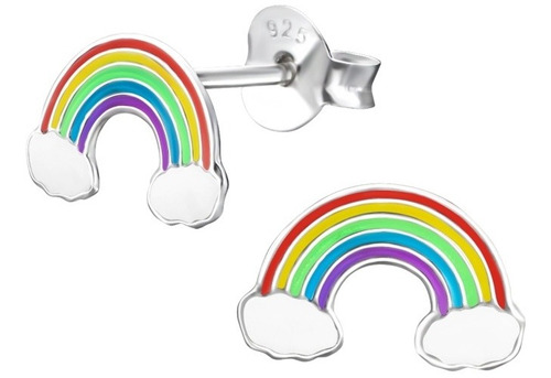 Aros Para Niña Arcoiris Pequeños De Plata Fina De Ley 925