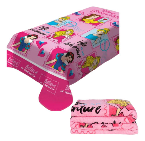 Manta Disney Amigas Princesas Rosa 1,50m X 2,00m Fun Jolitex