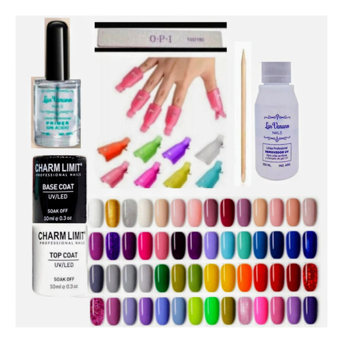  Esmaltes Semis Charm+base+top+ Remov+primer+lima+broches+pn