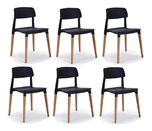 Sillas De Comedor Milan Apilables Madera Nordicas Pack 6 Color De La Estructura De La Silla Negro