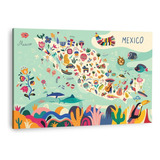 Cuadro Canvas Arte Mexicano Mapa México Decorativo Grande Color Multicolor Armazón Bastidor De Madera
