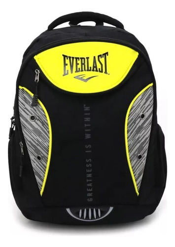 Mochila Everlast Deportiva Acolchada Urbana Escolar Color Amarillo Diseño De La Tela Liso