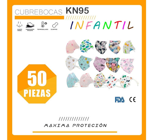 50 Kn95 Niños Cubrebocas Tapabocas Mascarilla Infantil 