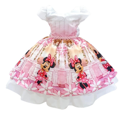 Vestido Infantil Temático Minnie Baby Rosa Com Tiarinha