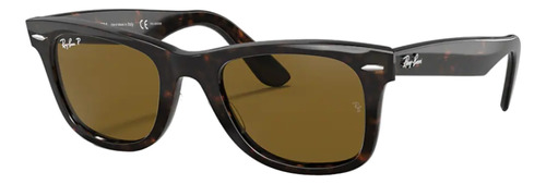 Anteojos De Sol Polarizados Ray-ban Wayfarer Original Classic Large Con Marco De Acetato Color Polished Tortoise, Lente Brown De Cristal Clásica, Varilla Polished Tortoise De Acetato - Rb2140