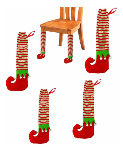 Fundas Decorativas Patas Sillas/ Mesas Duende Navideño 4 Pzs