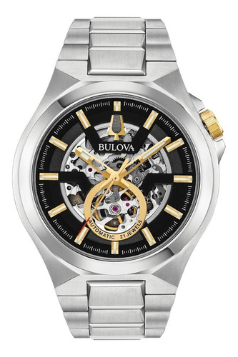 Reloj Bulova Clássic Para Hombre 98a224 Original E-watch Color De La Correa Plateado Color Del Bisel Plateado Color Del Fondo Skeleton