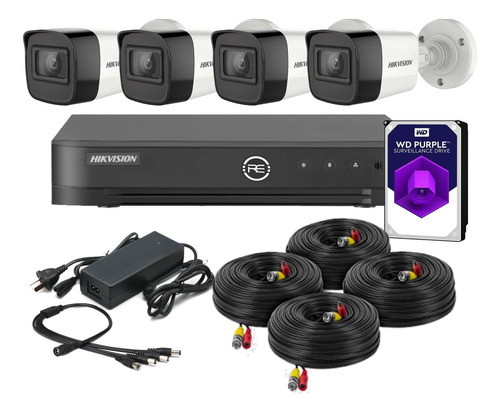 Kit De Seguridad Hikvision Dvr 4 Camaras 2mp 1080p Exterior
