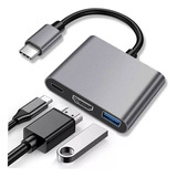 Cable Hdmi Adaptador Tipo C Convertidor Hub Usb 3.0 3 En 1