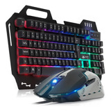 Kit Teclado E Mouse Gamer Semi Mecânico Led Rainbow Usb Fio