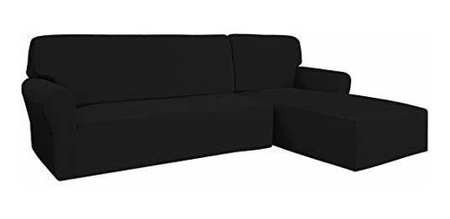 Funda De Sofa Easy-going Color Negro En Forma De L 2 Piezas