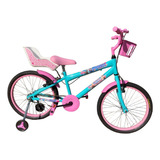 Bicicleta Infantil Aro 20 + Rodinha Lateral Feminina Azul 