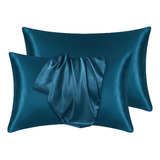 Funda Almohada Satin  Tipo Seda Set X2 Unid Azul Luxury
