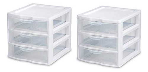 3 Drawer Plastic Storage, Mini Drawer Unit, White Frame...