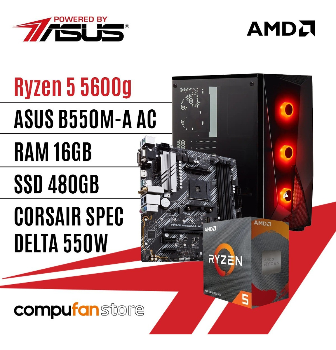 Pc Gamer Powered By Asus Ryzen 5 5600g B550m 16gb 480gb