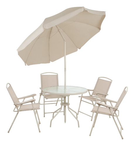 Conjunto De Mesa Com 4 Cadeiras + Guarda Sol Gigante Malibu