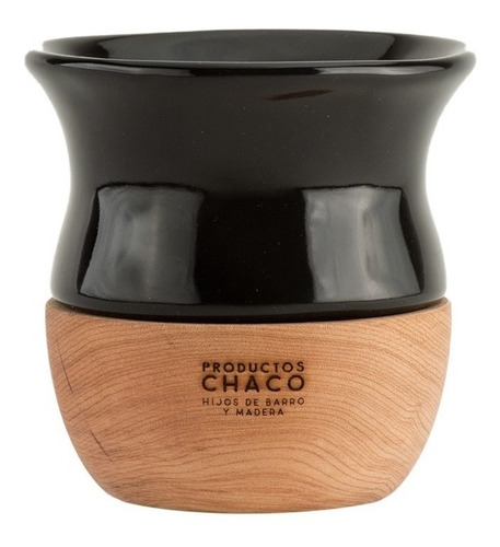 Mate Chaco De Cerámica Esmaltada Y Madera De Lenga Torneada