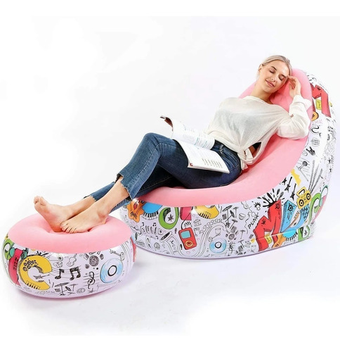 Sofá + Puf Inflable/ Sillón+ Cojín De Pies Inflable- Camping