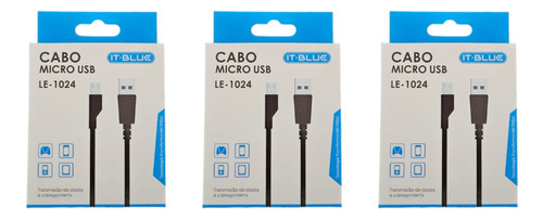 Kit 3 Cabos Micro Usb Compatível Samsung A10 A01 A02 A03 J7 