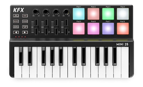 Kfx Mini 25 Teclado Controlador Midi Usb Teclas 8 Pads Loja