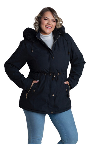 Parka Sobretudo Casaco Forrada Plus Size Feminina De Sarja