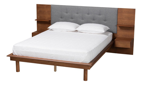 Baxton Studio Cama Eliana (almacenamiento), Queen, Gris/nog.