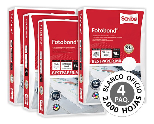 Papel Fotobond Blanco Oficio - 4 Paquetes (2,000 Hojas)