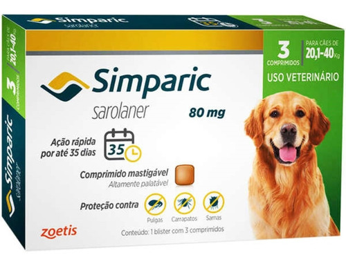 Simparic 80mg 20,1 A 40kg 3 Comprimidos