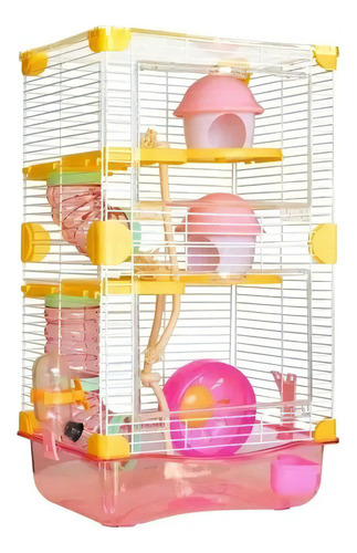 Jaula Equipada Casa P Hamster Mas Sustrato 27x20.5x47cm Color Rosa