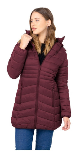 Campera Térmica Mujer Larga Liviana Abrigada Capucha