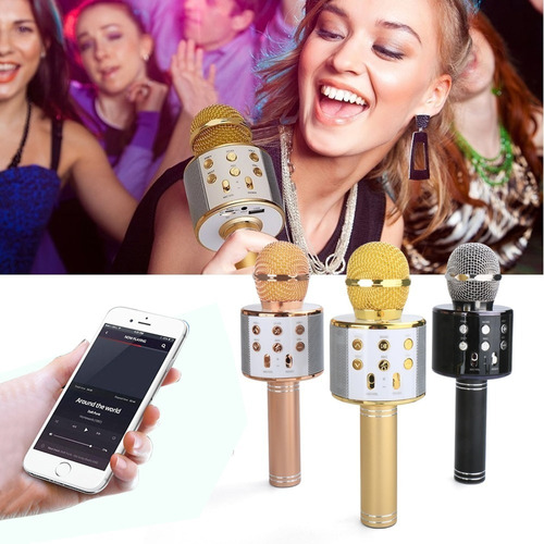 Cem Microfone Karaoke Bluetooth 2 Alto-falant Usb Ws-858