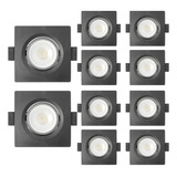 Kit 10 Spot Blumenau Quadrado De Led Embutir 3w Preto Bivolt