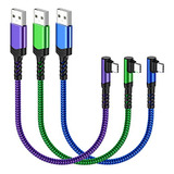 Cable Usb C Corto De 1 Pie  Paquete De 3 Cargadores Tipo C D