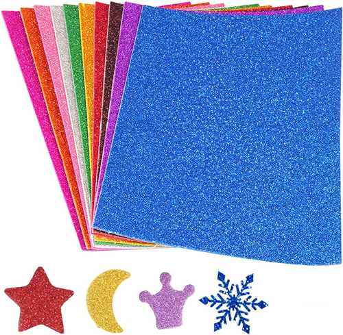 Goma Eva 20x30 Set 10 Unidades Escarcha Purpurina Glitter Color Surtido